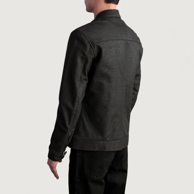 Mens Zen Tumbled Brown Leather Biker Jacket Tilted Back-8-1724074980791